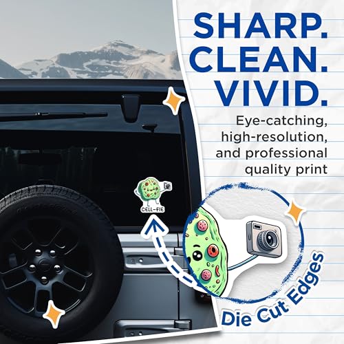 (2 Pack) Cell-fie Stickers - Funny Science - Cute Camera - 5" On Longest Side - Sticks to Smooth Flat Surfaces - Made in USA - BMCS8030