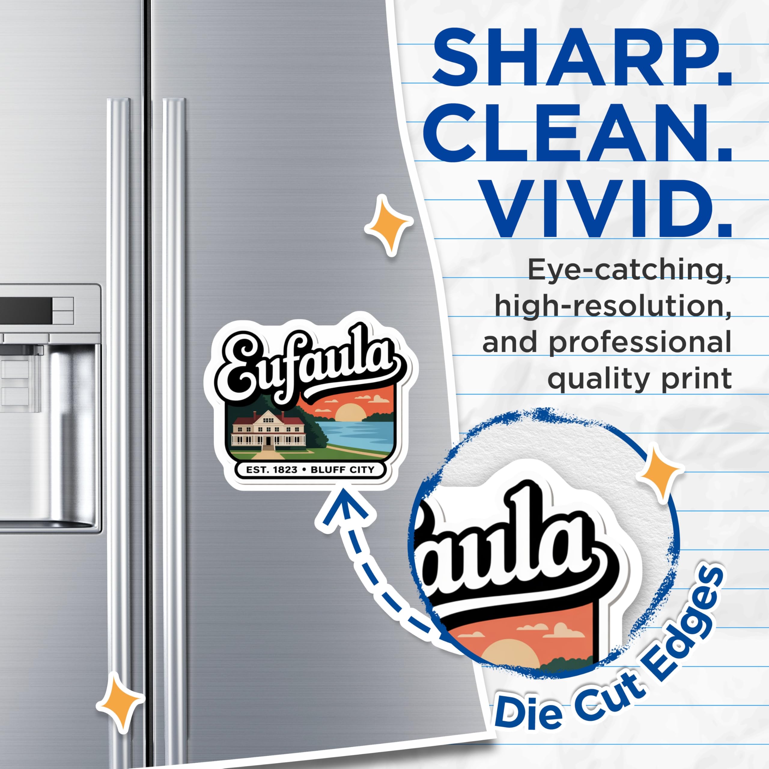 (2 Pack) Eufaula Magnets - Bluff City - Eufaula Alabama Home Decor - 5" On Longest Side - Premium Magnet - for Cars, Refrigerators, Toolboxes, Lockers - Made in USA - MAG17442