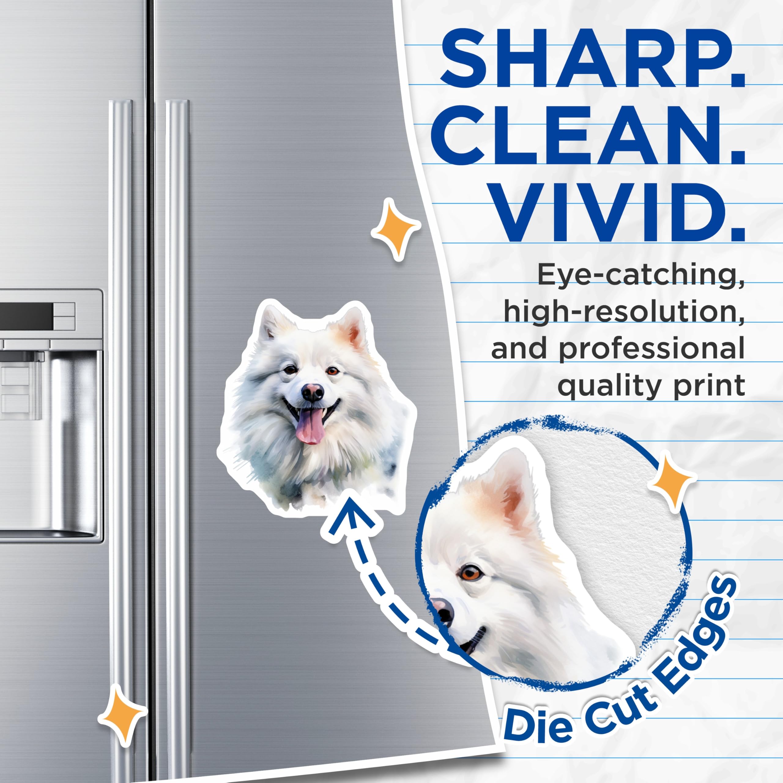 (2 Pack) Samoyed Dog Magnets - Watercolor Pet Art - Happy Fluffy Canine Decor - 5 Inches On Longest Side - Thick Durable Magnet - Made in USA - MAG24253