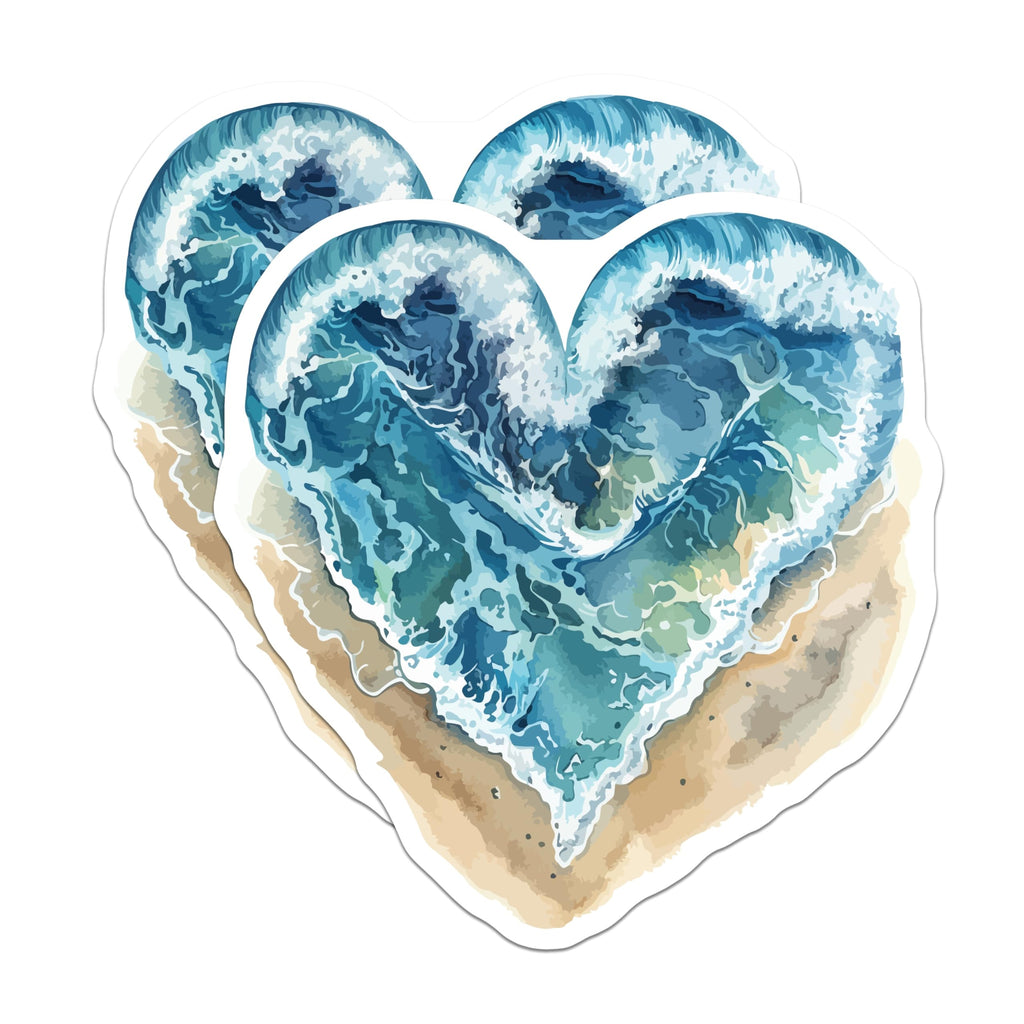 (2 Pack) Heart Ocean Wave Art Magnets - Coastal Beach House Decor - Summer Aesthetic Kitchen Fridge Locker Magnets - 5 Inches On Longest Side - Thick Durable Magnet - Made in USA - MAG20148