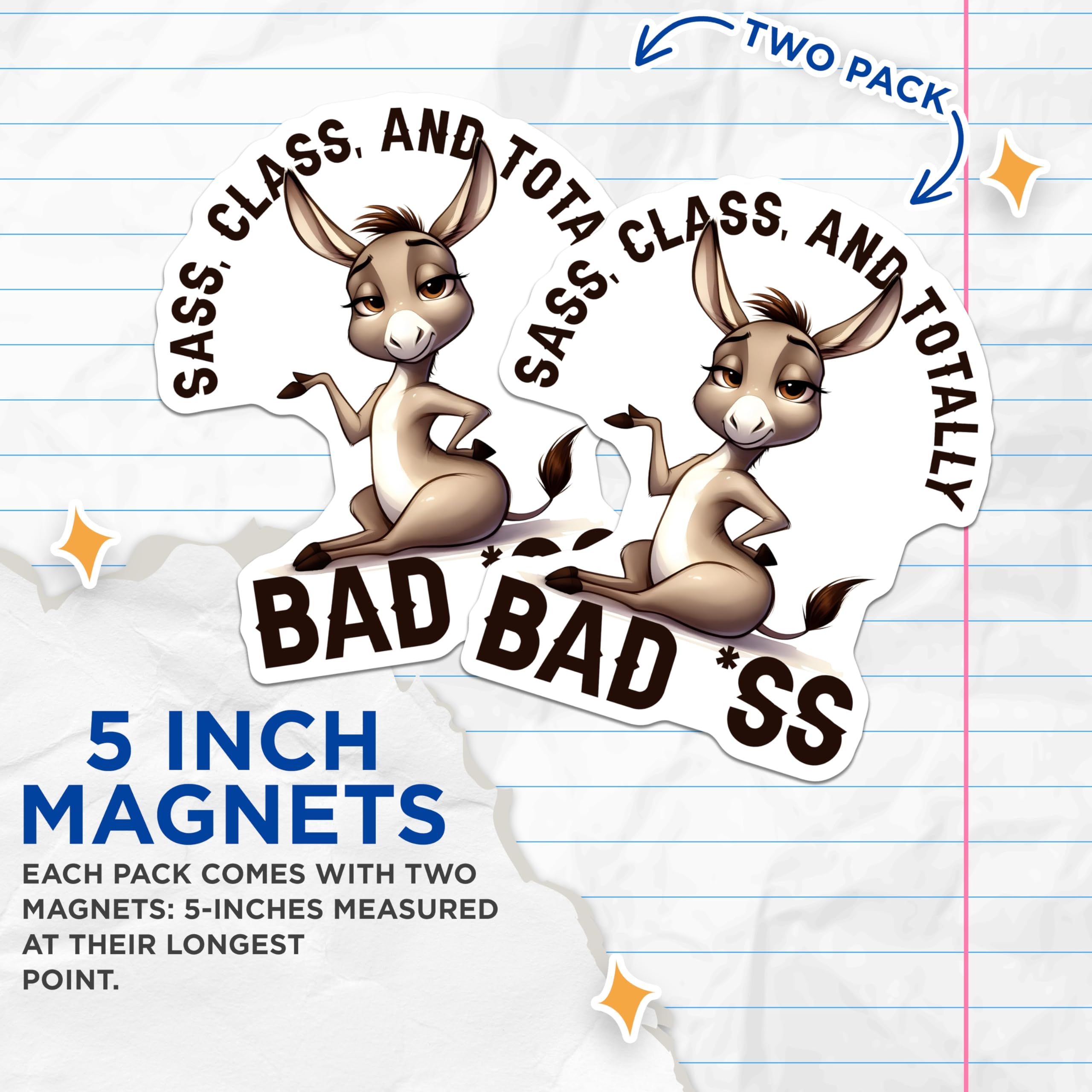 (2 Pack) Donkey Magnets - Sassy Classy - Badass Home Decor Refrigerator Magnets - 5" On Longest Side - Premium Magnet - for Cars, Refrigerators, Toolboxes, Lockers - Made in USA - MAG17034