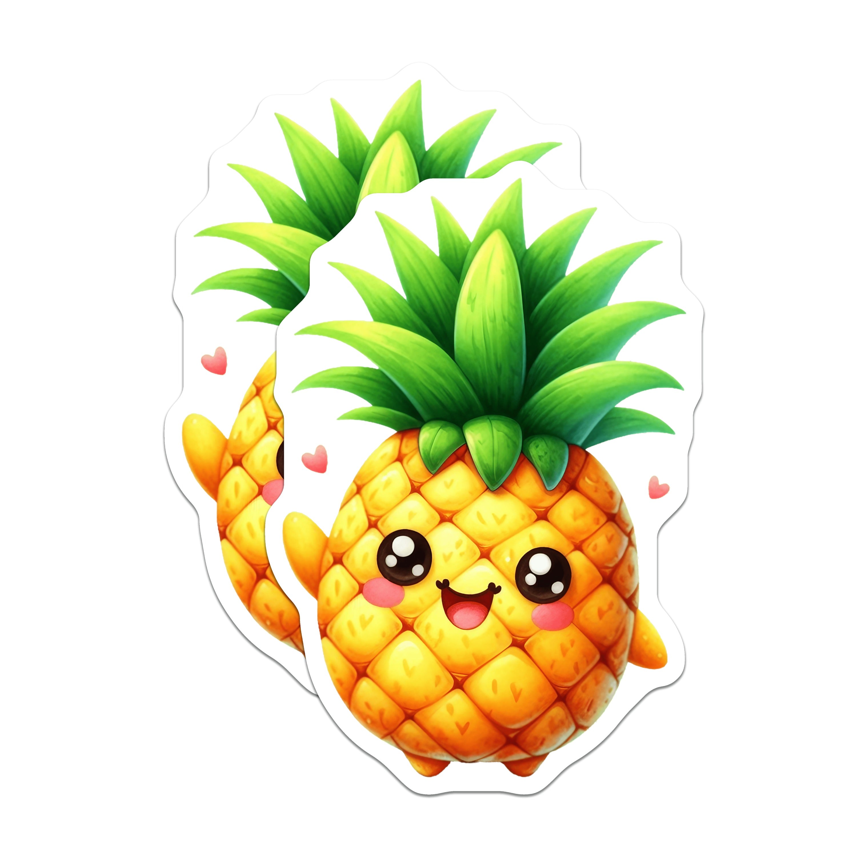 (2 Pack) Kawaii Pineapple Magnets - Cute Tropical Fruit Decor - Happy Kitchen Locker Accessories - 5 Inches On Longest Side - Thick Durable Magnet - Made in USA - MAG36535