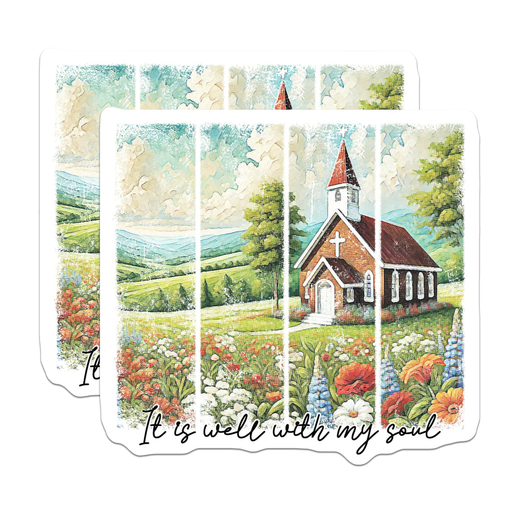 (2 Pack) Christian Church Magnets - It is Well with My Soul - Inspirational Scripture Art - Peaceful Landscape Decor - 5 Inches On Longest Side - Thick Durable Magnet - Made in USA - MAG23676
