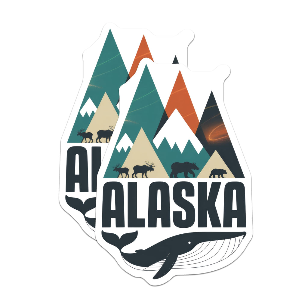 (2 Pack) Alaska Stickers - Animals of Alaska - Mountain Scenery Decals - 5" On Longest Side - Sticks to Smooth Flat Surfaces - Made in USA - BMCS18372