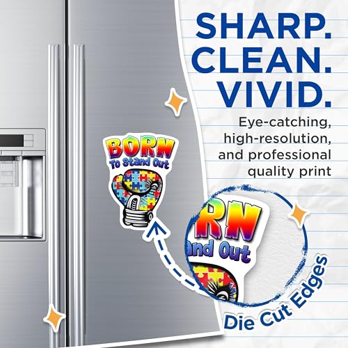 (2 Pack) Born to Stand Out Magnets - Autism Awareness - Puzzle Piece Design - Motivational Magnets - 5" On Longest Side - for Cars, Fridges, Toolboxes - Made in USA - MAG6597