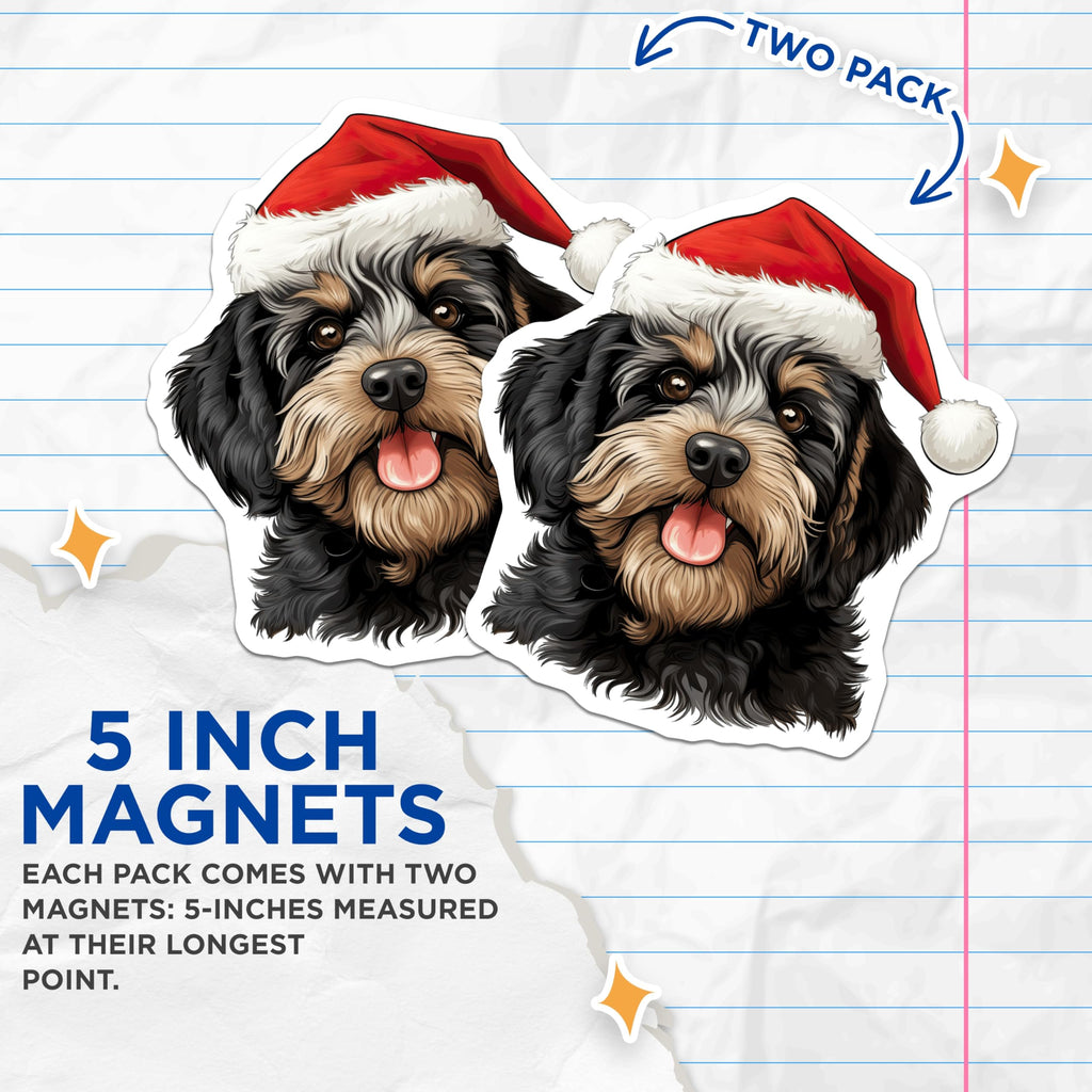 (2 Pack) Christmas Bernedoodle Magnets - Santa Hat Puppy Decor - Festive Holiday Refrigerator Art - 5 Inches On Longest Side - Thick Durable Magnet - Made in USA - MAG24310