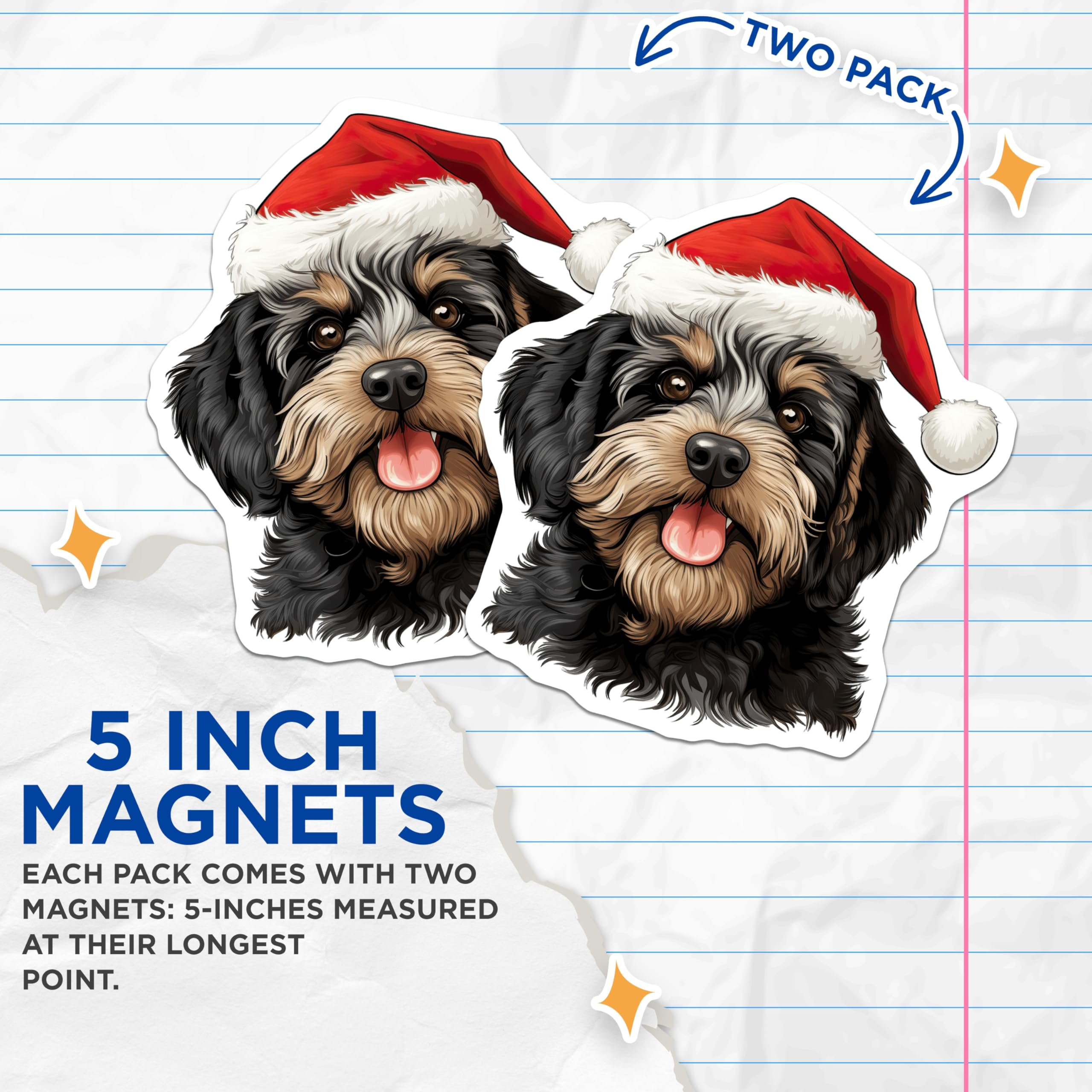 (2 Pack) Christmas Bernedoodle Magnets - Santa Hat Puppy Decor - Festive Holiday Refrigerator Art - 5 Inches On Longest Side - Thick Durable Magnet - Made in USA - MAG24310