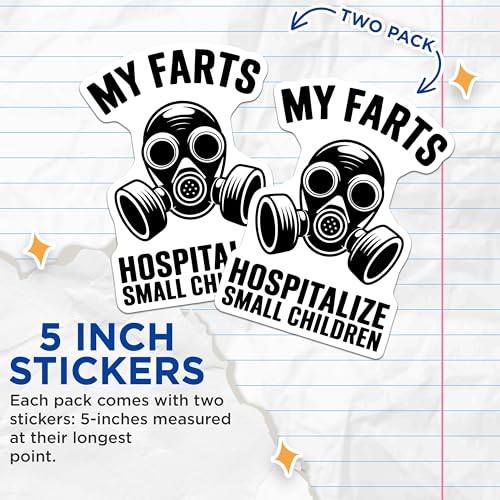 (2 Pack) Funny Gas Mask Stickers - Hilarious Decal - Humor Meme Stickers - 5" On Longest Side - Sticks to Smooth Flat Surfaces - Made in USA - BMCS5603
