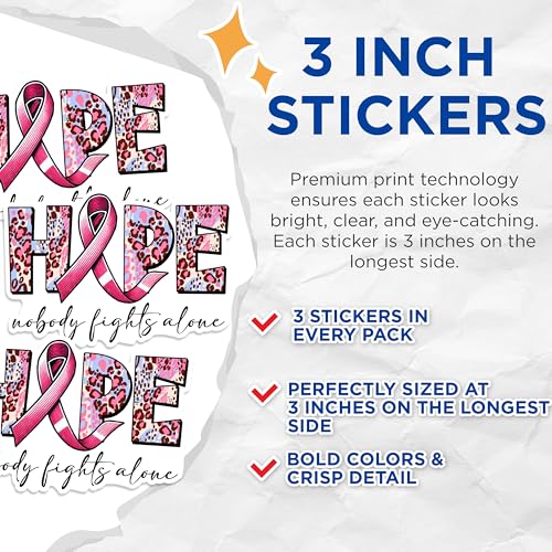 (3 Pack) Hope Decals - Breast Cancer Awareness - Laptop Decal - 3 Inches On Longest Side - Easy Peel & Apply - Made in USA - 3MCS1305