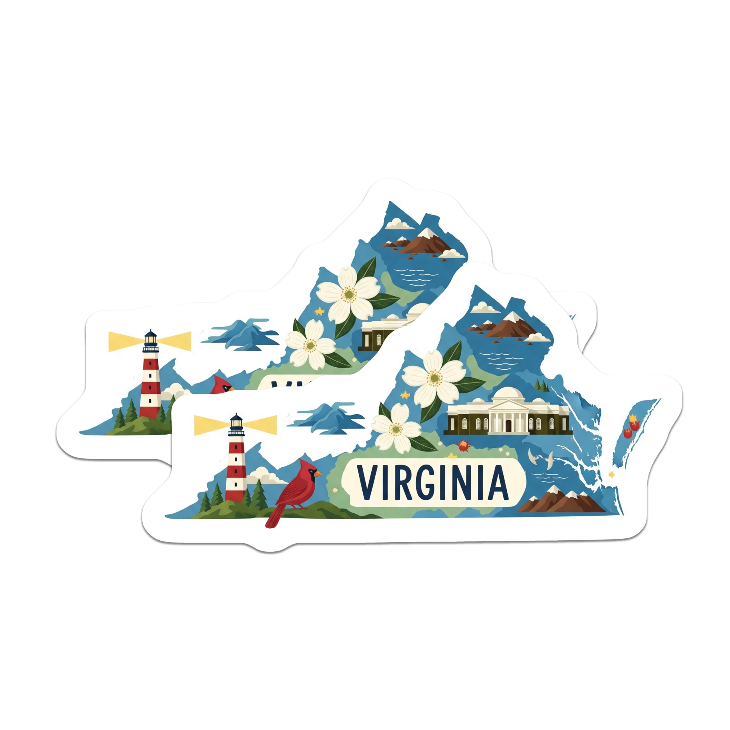 (2 Pack) Virginia State Magnets - Landmarks - State Flower - 5" On Longest Side - Premium Magnet - for Cars, Refrigerators, Toolboxes, Lockers - Made in USA - MAG18530