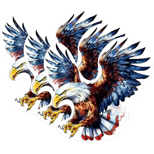(3 Pack) Eagle Decals - Patriotic Decals - American Eagle Decal - 3 Inches On Longest Side - Easy Peel & Apply - Made in USA - 3MCS1103