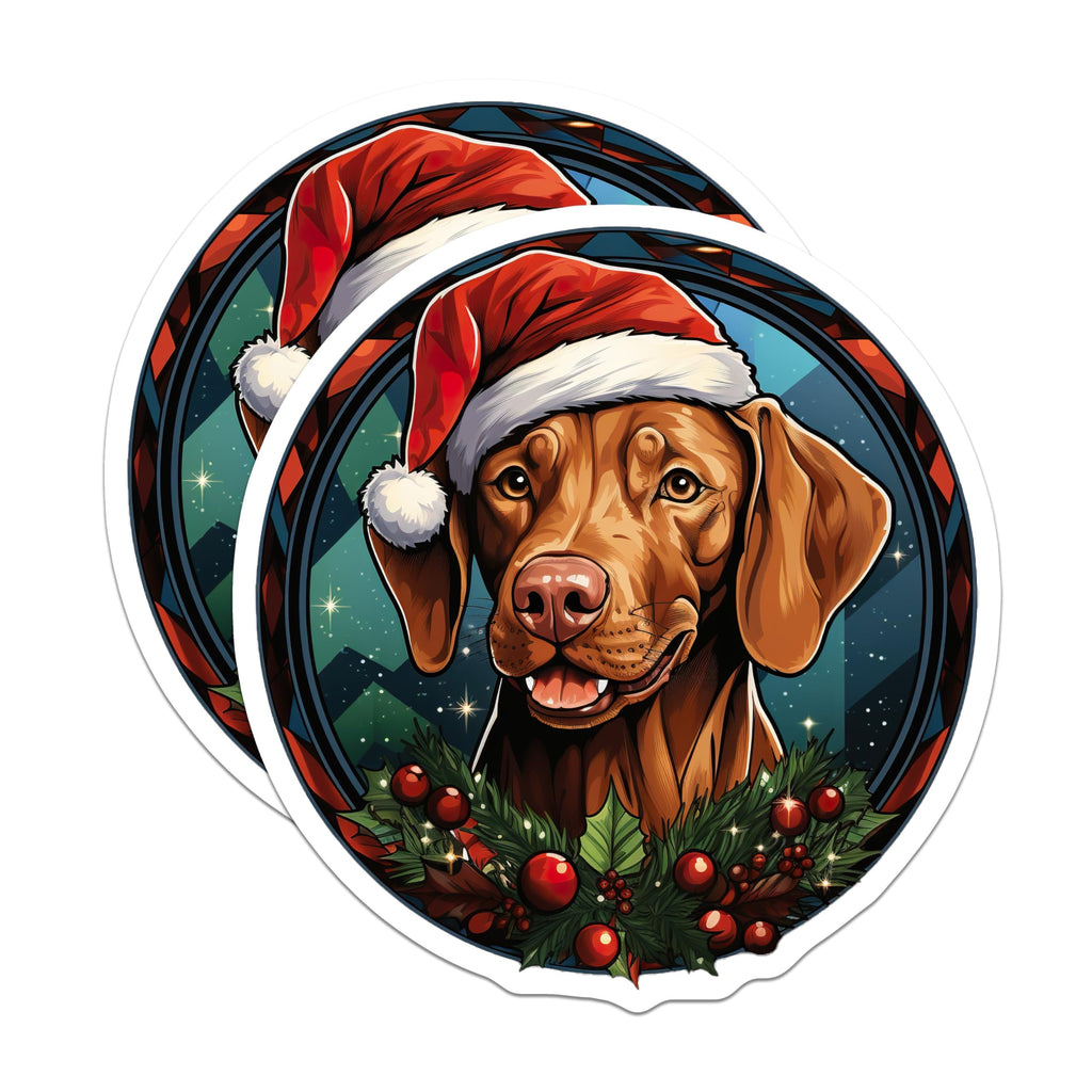 (2 Pack) Vizsla Christmas Magnets - Santa Hat Dog Decor - Festive Pet Parent Fridge Accessory - 5 Inches On Longest Side - Thick Durable Magnet - Made in USA - MAG29858