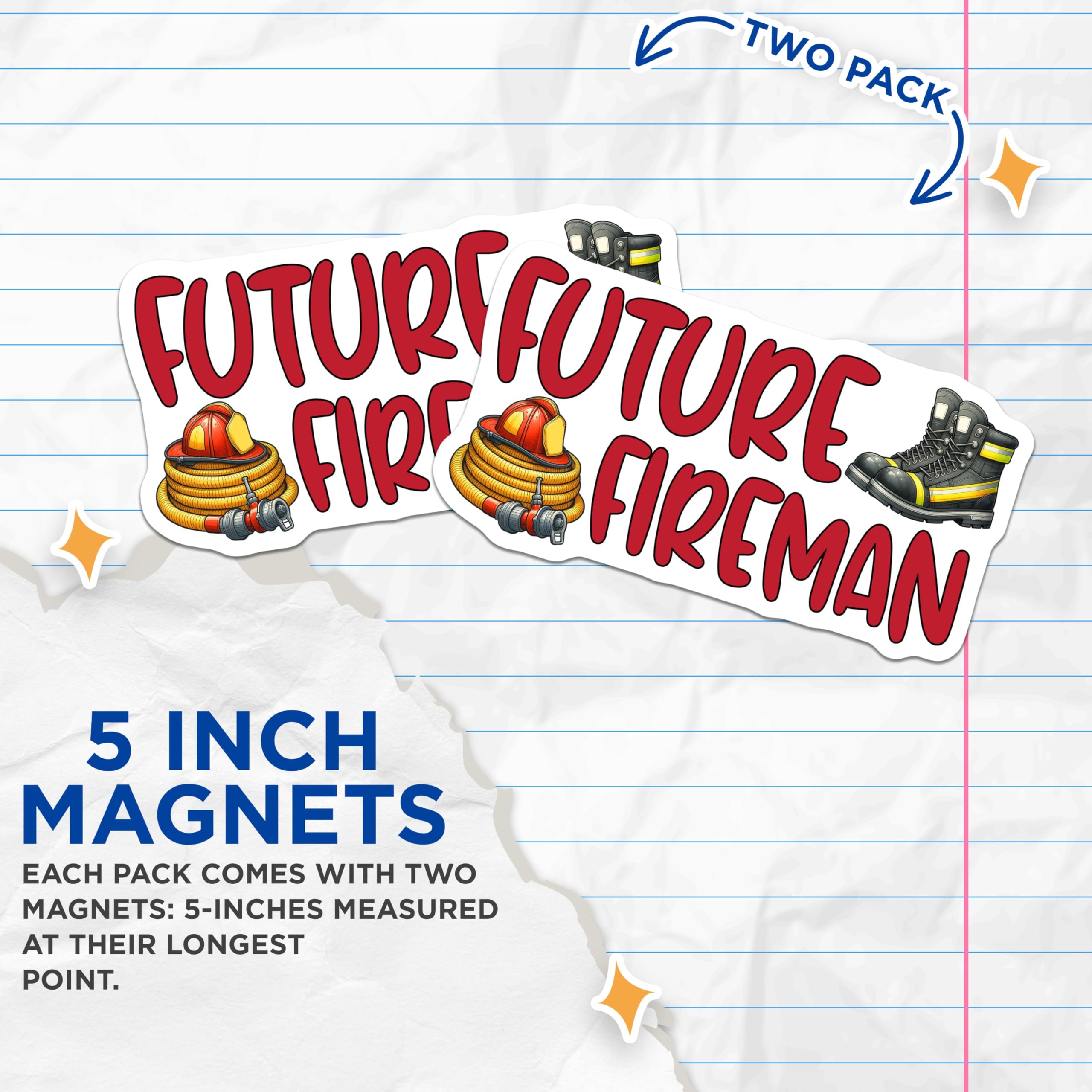 (2 Pack) Firefighter Magnets - Future Fireman - Rescue Hero Decorations - 5" On Longest Side - Premium Magnet - for Cars, Refrigerators, Toolboxes, Lockers - Made in USA - MAG15820