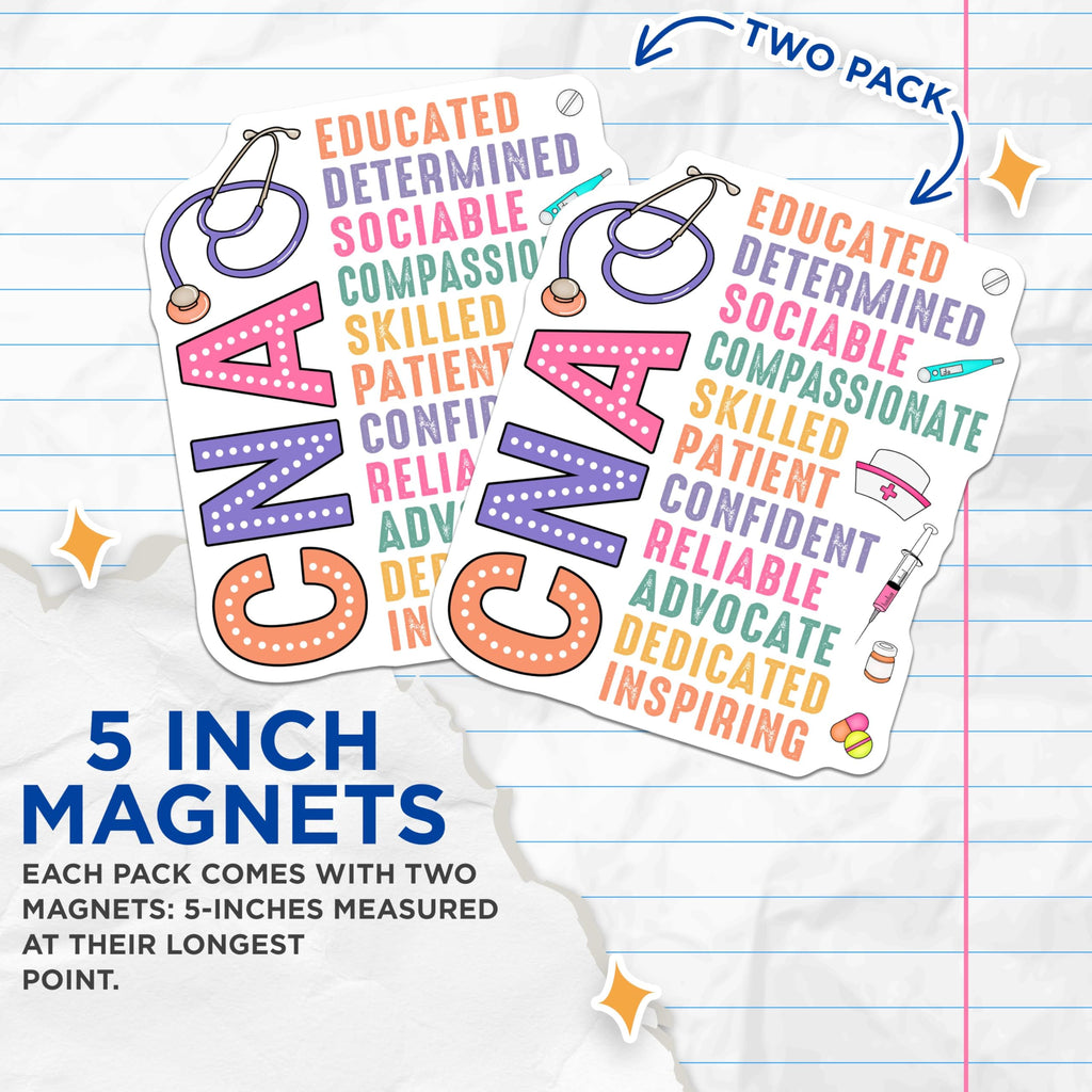 (2 Pack) CNA Magnets - Nurse Appreciation Magnets - Nursing Staff Motivational Magnets - 5" On Longest Side - for Cars, Refrigerators, Toolboxes, Lockers - Made in USA BMCS3080