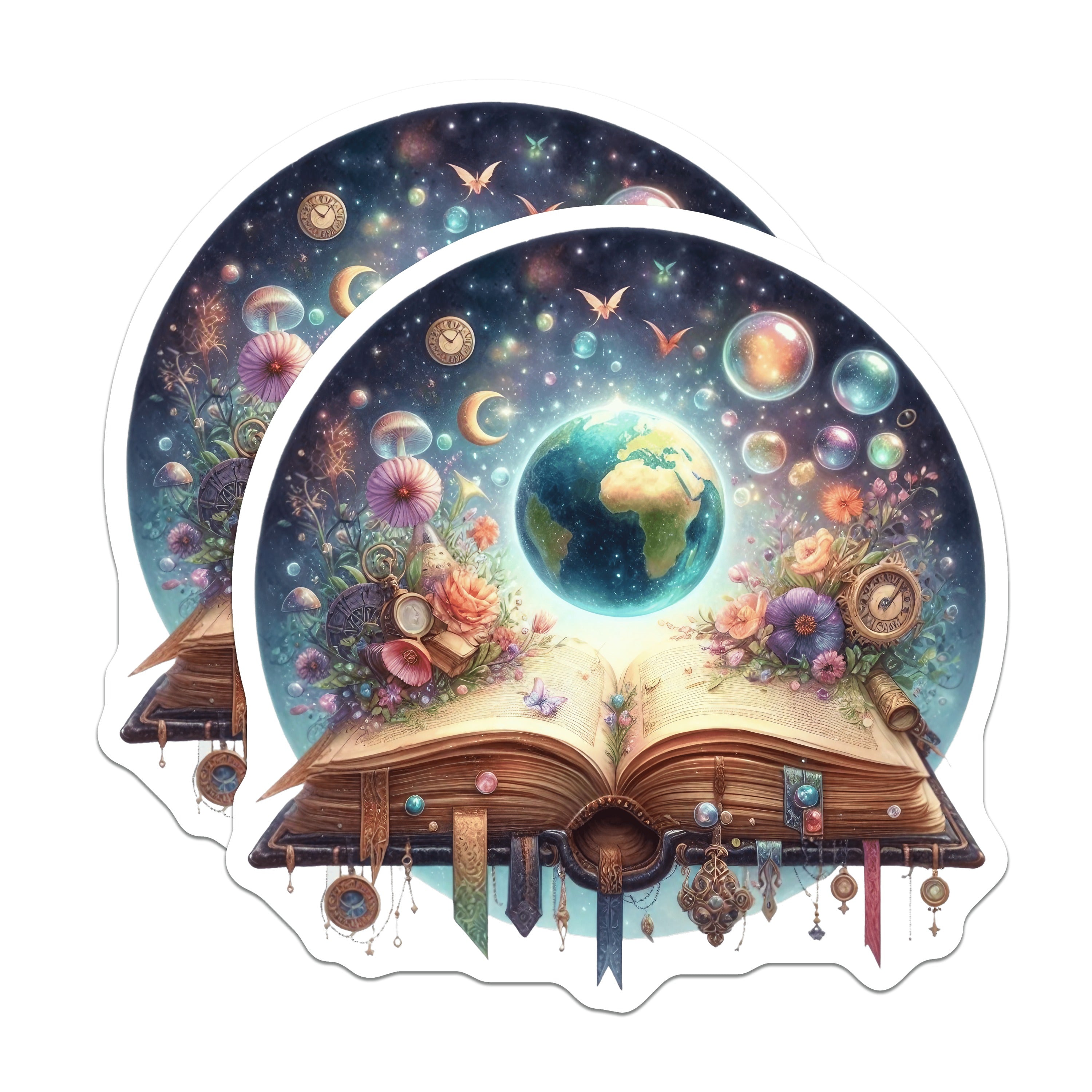 (2 Pack) Enchanted Book Earth Magnets - Fantasy Whimsical Decor - Book Lover Library Accent - 5 Inches On Longest Side - Thick Durable Magnet - Made in USA - MAG39199