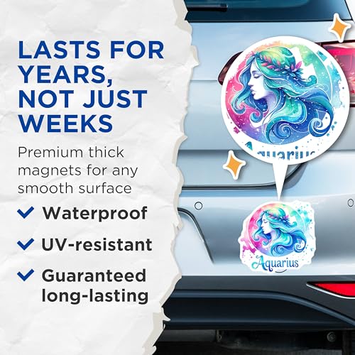 (2 Pack) Aquarius Magnets - Zodiac Sign Decor - Astrology Wall Art Magnets - 5" On Longest Side - for Cars, Fridges, Toolboxes - Made in USA - MAG7015