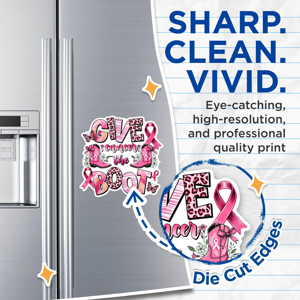 (2 Packs) Give Cancer The Boot Magnets - Breast Cancer Awareness Magnets - 5 Inches On Longest Side - Premium Magnet - for Fridges, Toolboxes, Cars - Made in USA - MAG2434