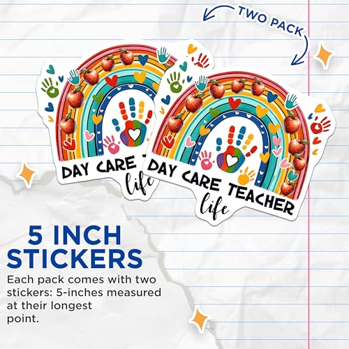 (2 Pack) Day Care Teacher Life Stickers - Teacher Appreciation - Rainbow Handprints - 5" On Longest Side - Sticks to Smooth Flat Surfaces - Made in USA - BMCS8048