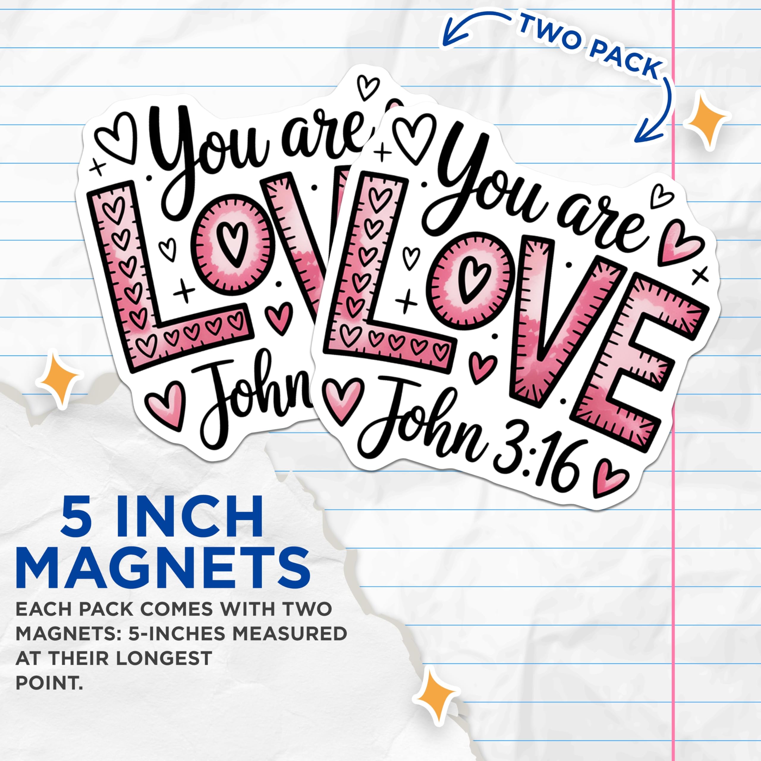 (2 Pack) Christian Love Magnets - John 3 16 Scripture - Inspirational Faith Saying - 5" On Longest Side - Premium Magnet - for Cars, Refrigerators, Toolboxes, Lockers - Made in USA - MAG16741