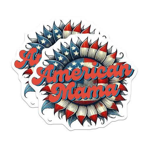 (2 Pack) American Mama Stickers - USA Family Pride - Sunflower Decal - 5" On Longest Side - Sticks to Smooth Flat Surfaces - Made in USA - BMCS7883