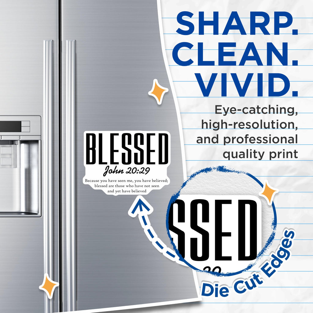 (2 Pack) Blessed John 20:29 Magnets - Christian Scripture Quote - Inspirational Faith Decor - 5 Inches On Longest Side - Thick Durable Magnet - Made in USA - MAG26912