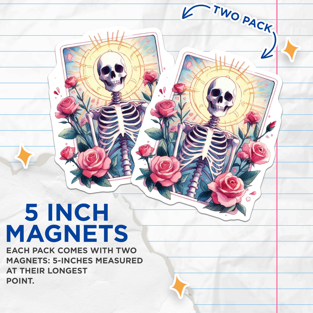 (2 Pack) Skeleton Rose Magnets - Celestial Sun Tarot Spiritual Aesthetic Refrigerator Magnets - 5 Inches On Longest Side - Thick Durable Magnet - Made in USA - MAG21063