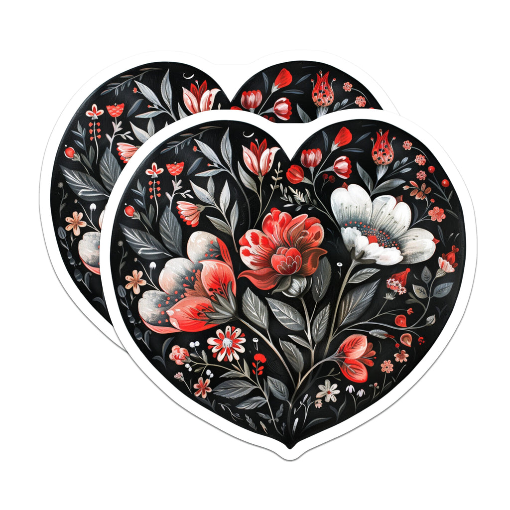 (2 Pack) Dark Floral Heart Magnets - Folk Art Botanical Refrigerator Decor - Romantic Aesthetic Kitchen Accessories for Her - 5 Inches On Longest Side - Thick Durable Magnet - Made in USA - MAG37883