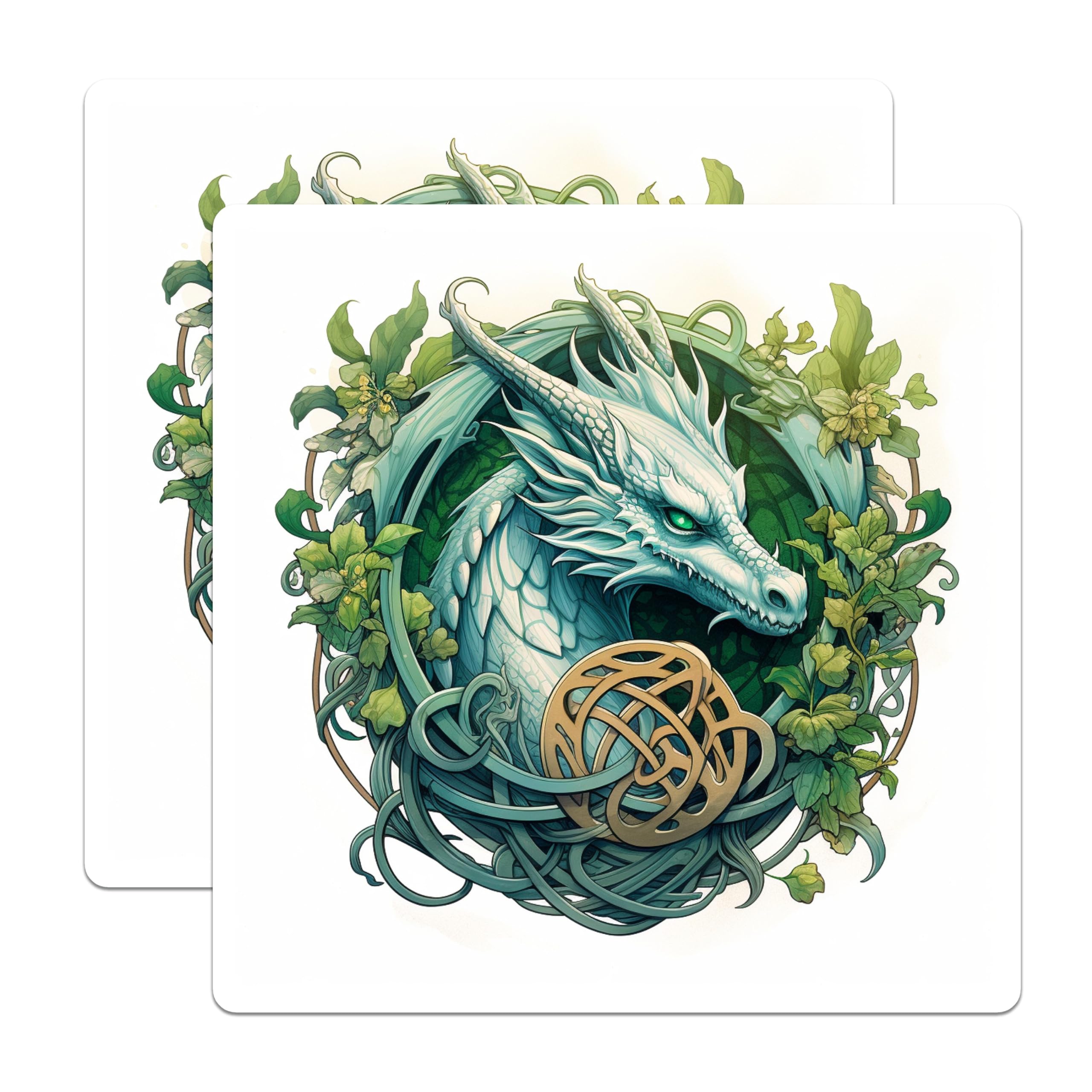 (2 Pack) White Dragon Magnets - Celtic Knot Art Fantasy Decor - Mythical Creature Refrigerator Locker Set - 5 Inches On Longest Side - Thick Durable Magnet - Made in USA - MAG28192