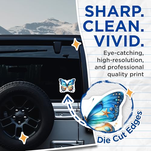 (2 Pack) Butterfly Beach Shell Stickers - Ocean Wave Art - Summer Seashell Sticker - 5" On Longest Side - Sticks to Smooth Flat Surfaces - Made in USA - BMCS6994