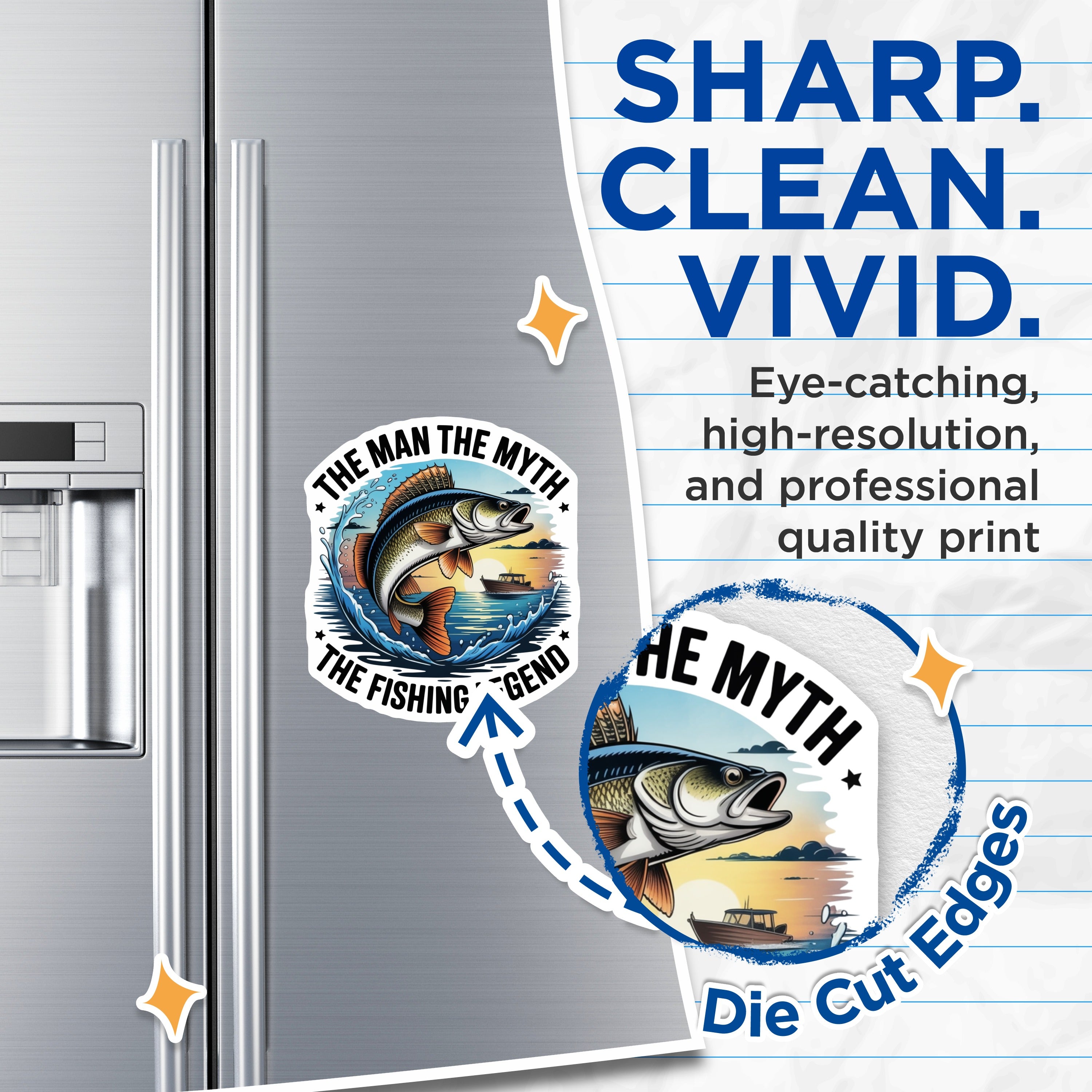 (2 Pack) Man Myth Fishing Magnets - Legend Fisherman Saying - Funny Angler Decor - Outdoorsman Refrigerator Accessory - 5 Inches On Longest Side - Thick Durable Magnet - Made in USA - MAG37705