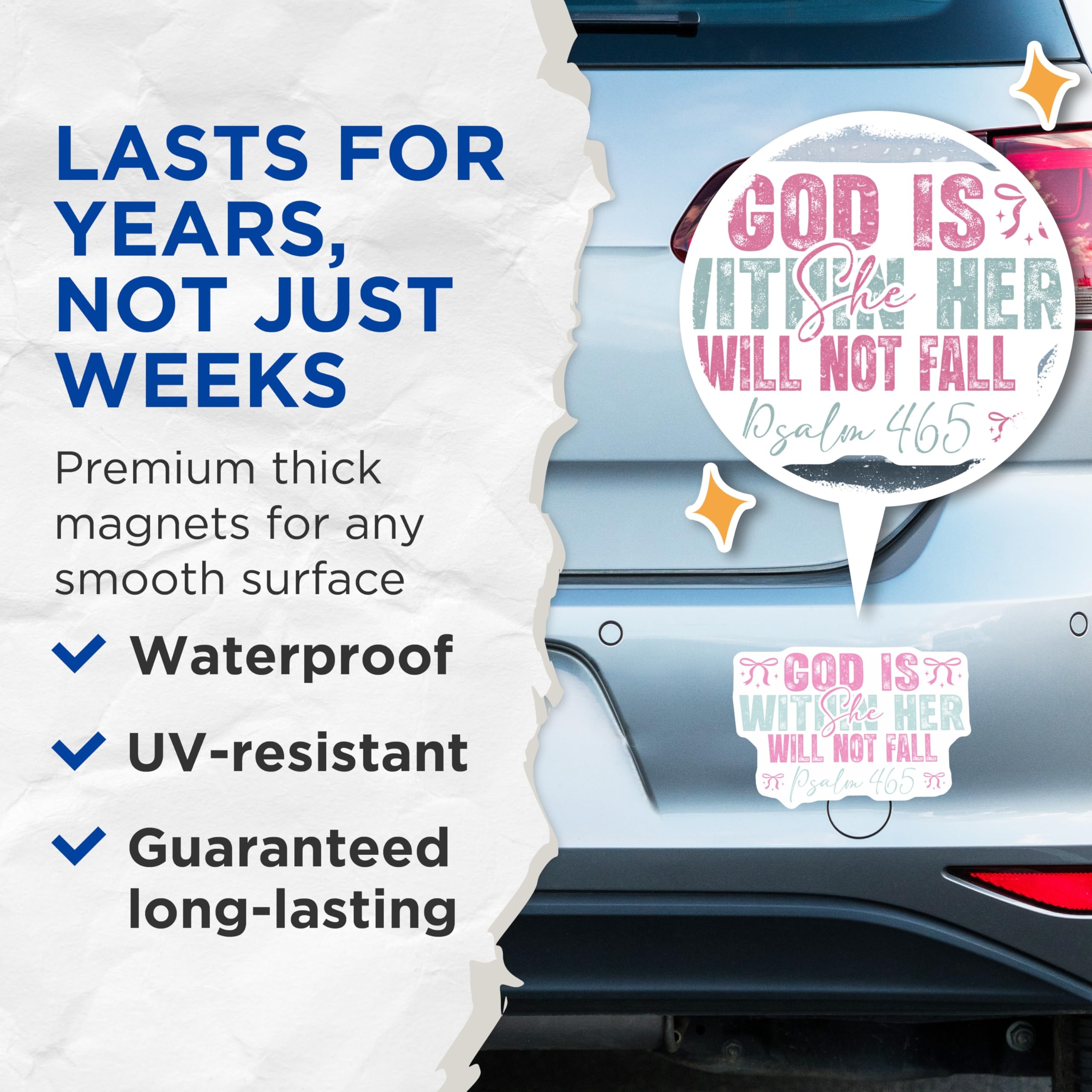 (2 Pack) Christian Faith Magnets - God is Within Her Scripture Quote - Inspirational Bible Verse Decor for Women - 5 Inches On Longest Side - Thick Durable Magnet - Made in USA - MAG29398