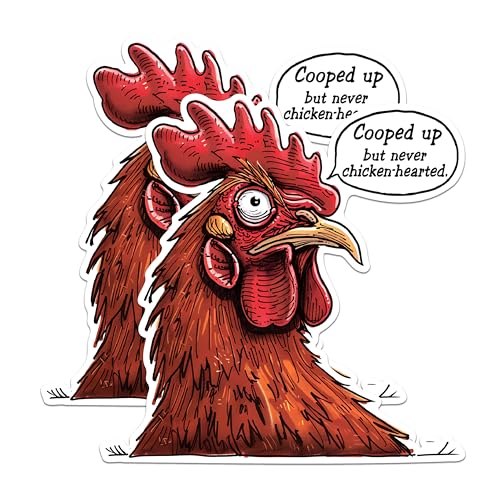 (2 Pack) Funny Chicken Stickers - Cartoon Chicken Stickers - Cooped Up Chicken Stickers - 5" On Longest Side - Sticks to Any Smooth Flat Surface - Made in USA - BMCS2606