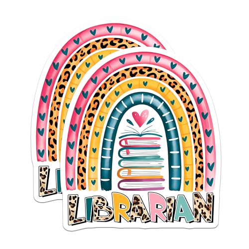(2 Pack) Librarian Magnets - Rainbow Design - Colorful Bookshelf - Teacher Appreciation Gift - 5" On Longest Side - for Cars, Fridges, Toolboxes - Made in USA - MAG3726