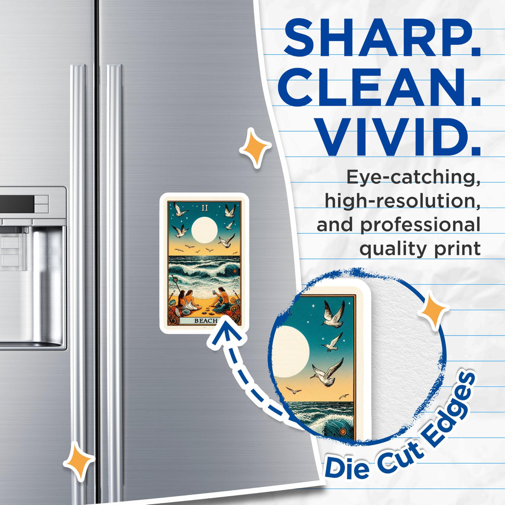 (2 Pack) Beach Tarot Magnets - Sea Scape Art - Retro Decor - 5" On Longest Side - Premium Magnet - for Cars, Refrigerators, Toolboxes, Lockers - Made in USA - MAG14336