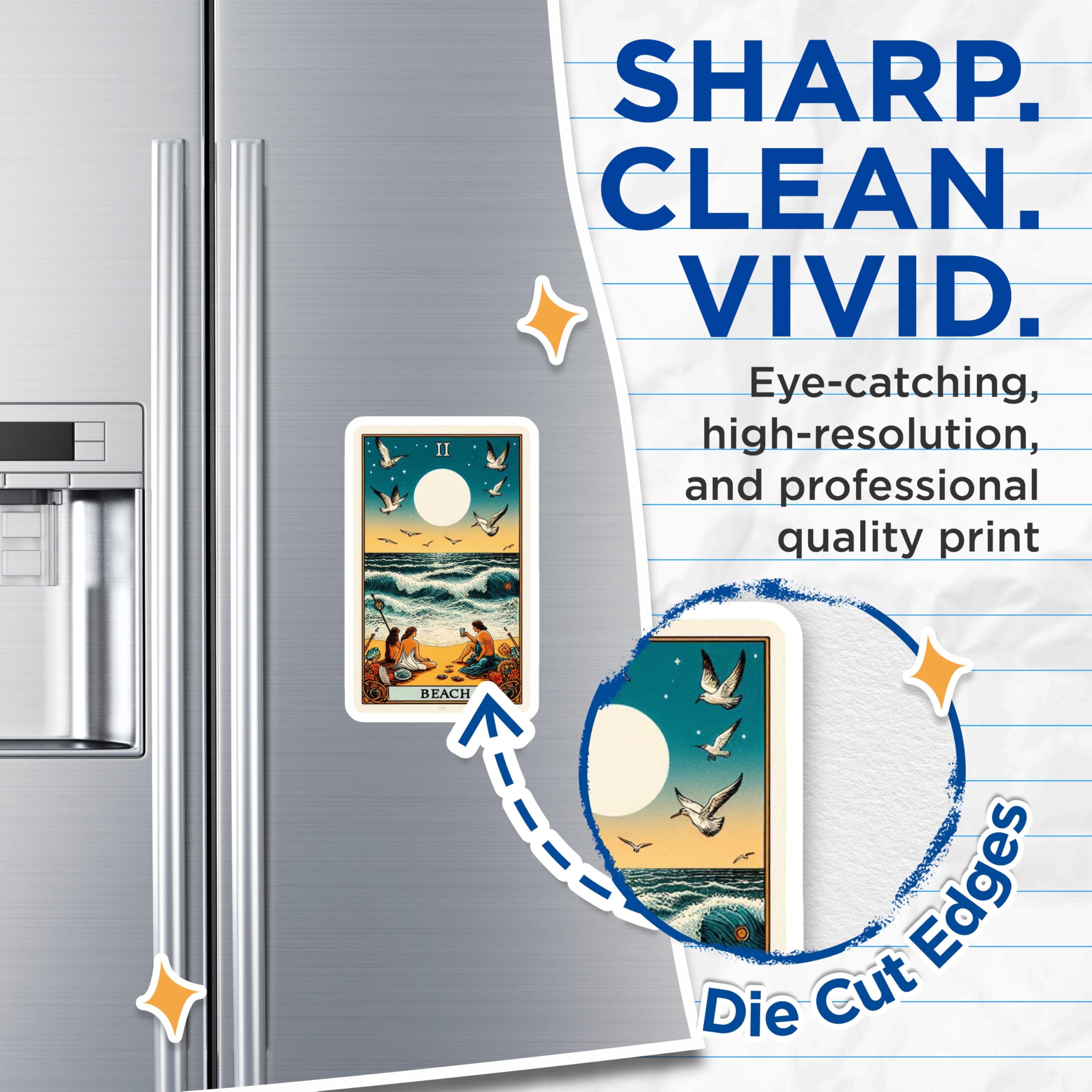 (2 Pack) Beach Tarot Magnets - Sea Scape Art - Retro Decor - 5" On Longest Side - Premium Magnet - for Cars, Refrigerators, Toolboxes, Lockers - Made in USA - MAG14336