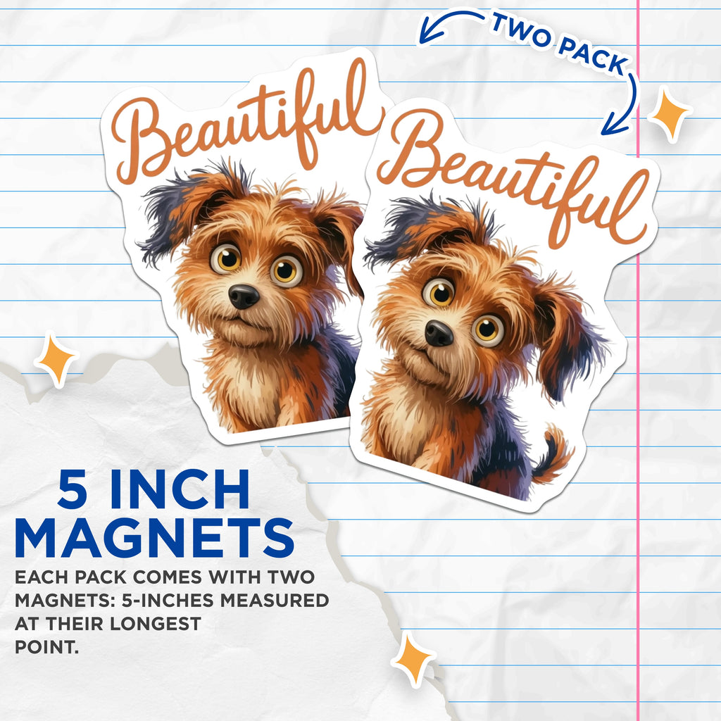 (2 Pack) Beautiful Dog Magnets - Cute Shaggy Puppy Refrigerator Decor - Animal Lover Pet Owner Accessories - 5 Inches On Longest Side - Thick Durable Magnet - Made in USA - MAG36316