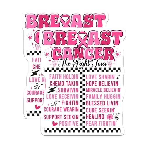 (2 Pack) Breast Cancer Awareness Stickers - The Fight Tour - Inspirational Words - Positive Motivation Decal - 5" On Longest Side - Sticks to Smooth Flat Surfaces - Made in USA - BMCS5822