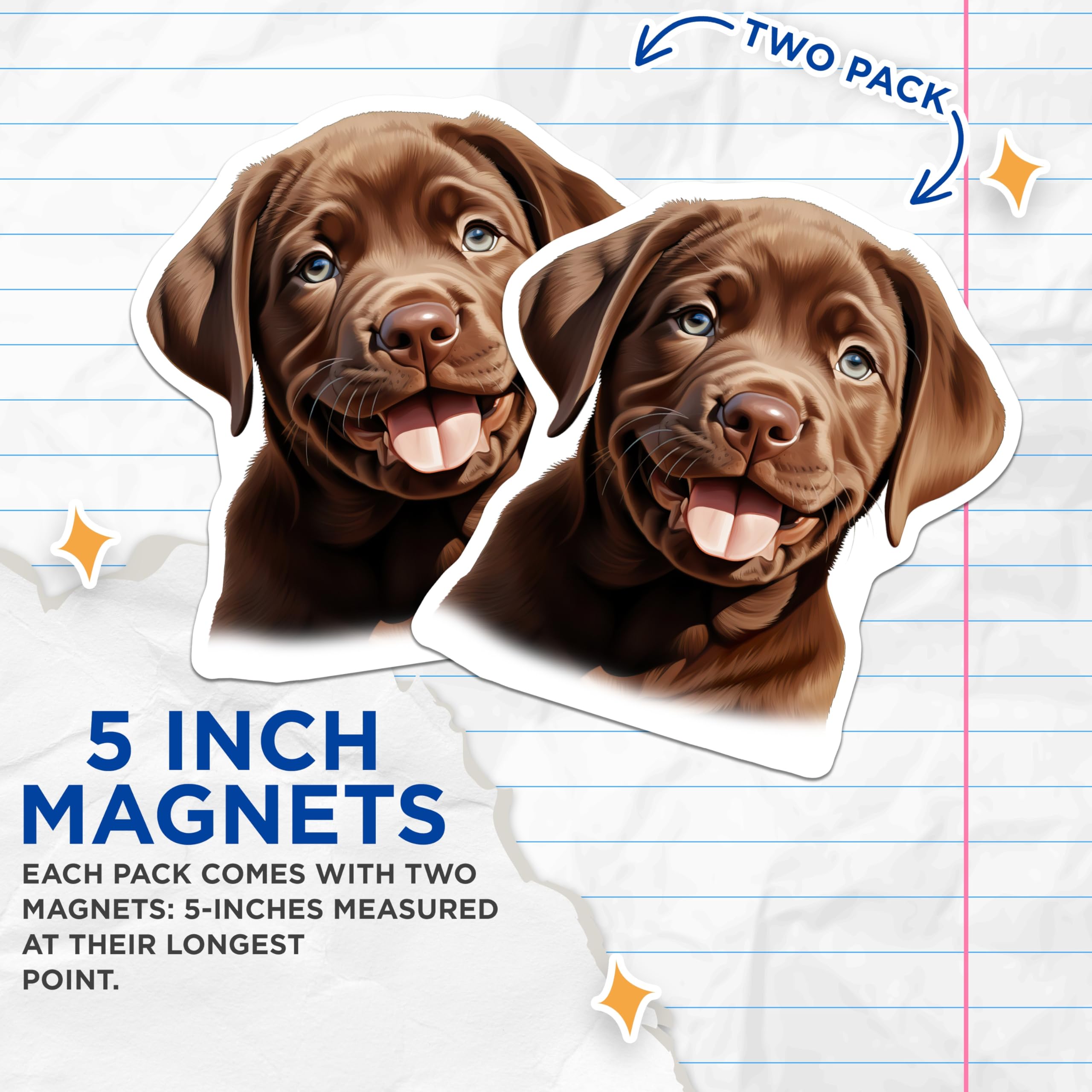 (2 Pack) Chocolate Lab Puppy Magnets - Happy Dog Decor - Labrador Retriever Lover Present Idea - 5 Inches On Longest Side - Thick Durable Magnet - Made in USA - MAG28345