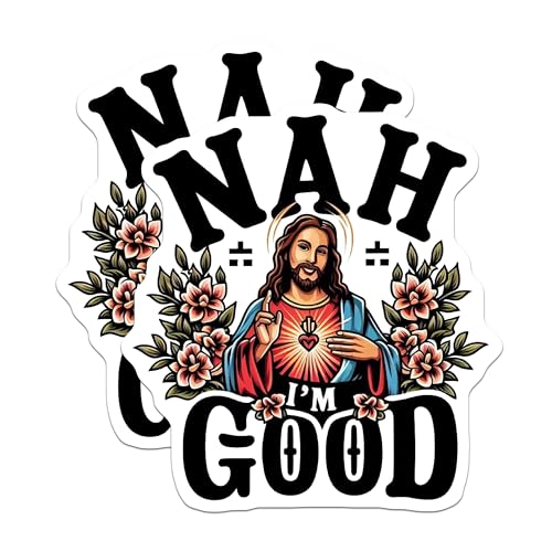 (2 Pack) Jesus Meme Stickers - Funny Sayings Stickers - Religious Humor Decals - 5" On Longest Side - Sticks to Smooth Flat Surfaces - Made in USA - BMCS4150