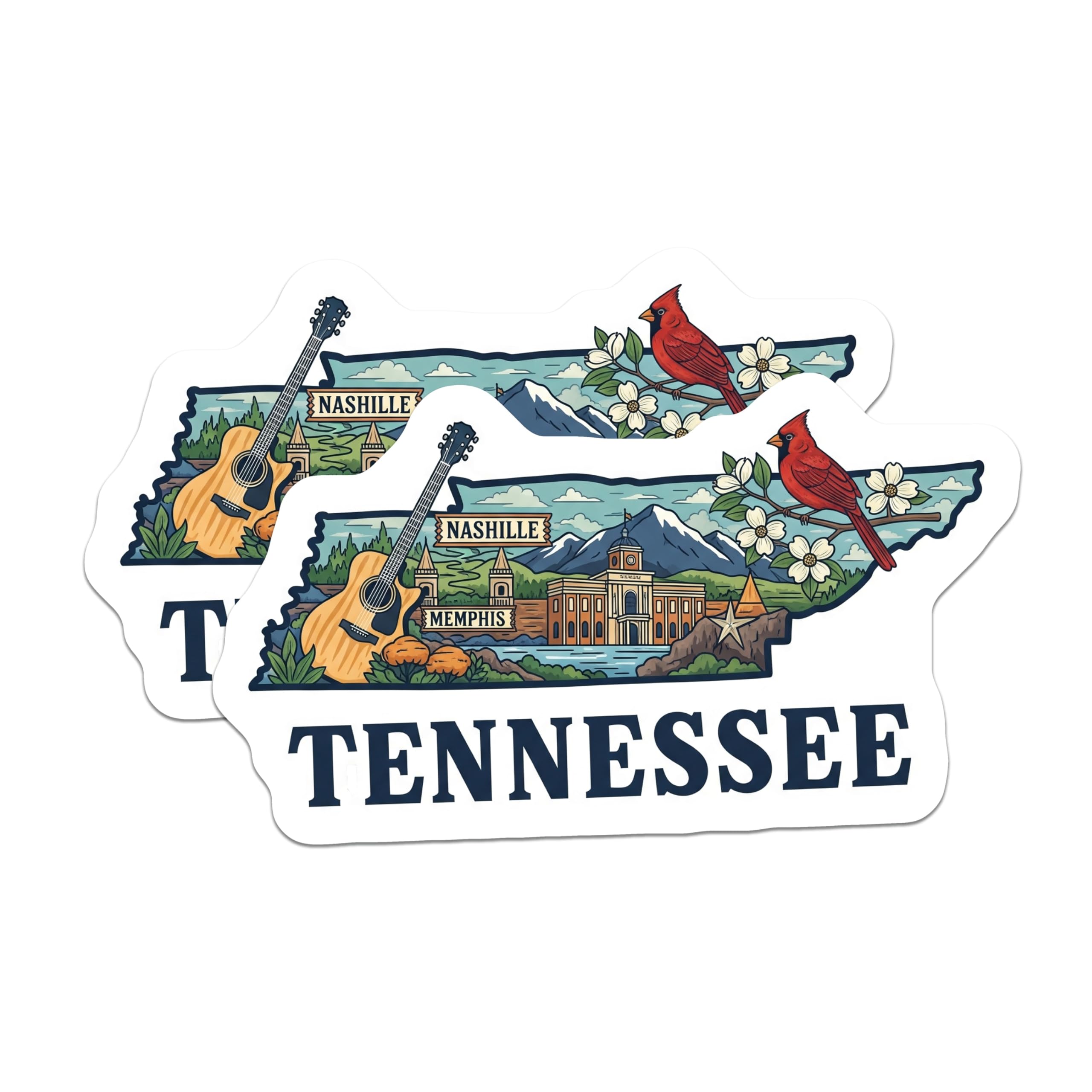 (2 Pack) Tennessee State Magnets - Nashville Memphis Landmark - Cardinal Guitar Design - 5 Inches On Longest Side - Thick Durable Magnet - Made in USA - MAG19310
