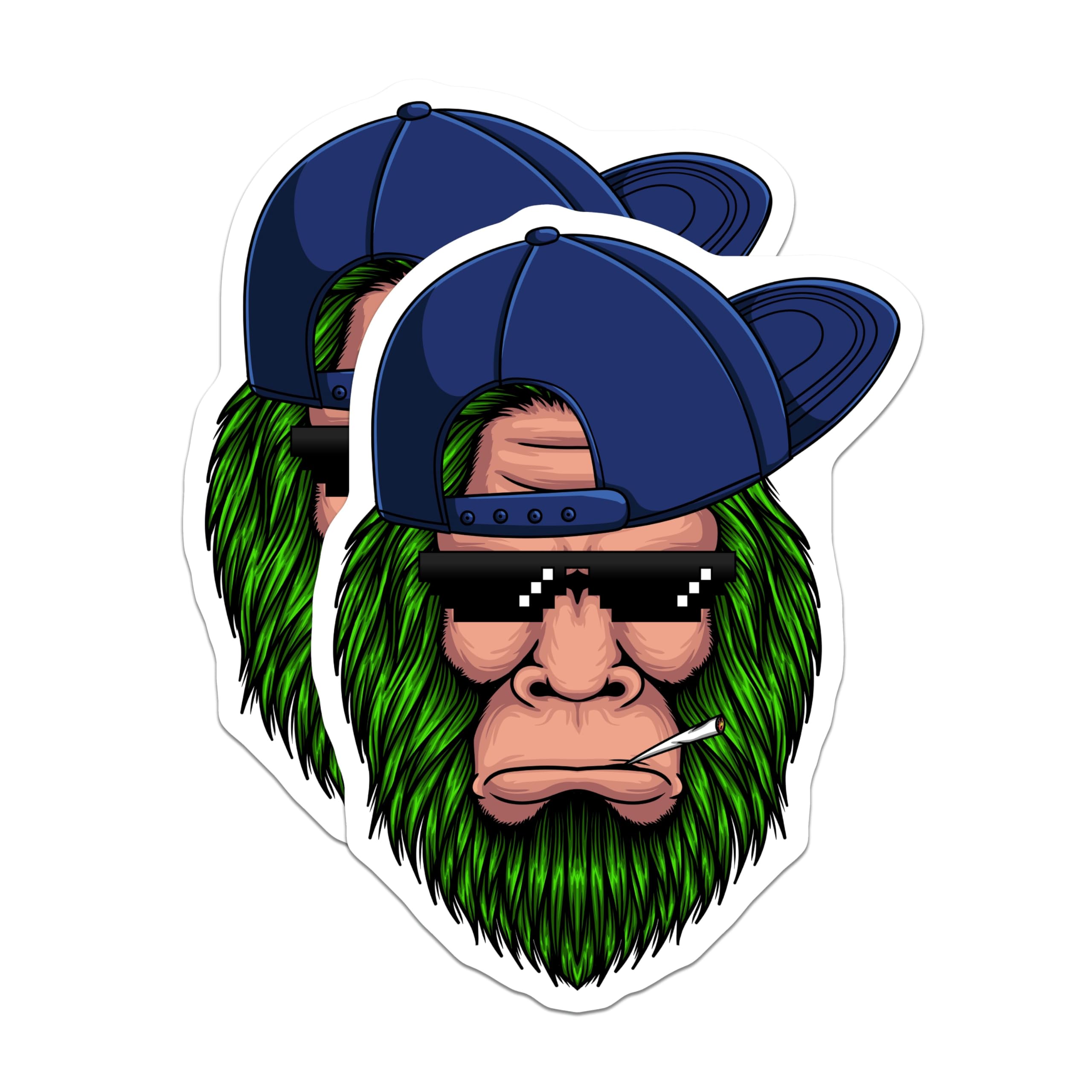 (2 Pack) Bigfoot Magnets - Sasquatch Thug Life Style Green Hair - Yeti Pixel Sunglasses Smoker Cryptid Refrigerator Art - 5 Inches On Longest Side - Thick Durable Magnet - Made in USA - MAG22709