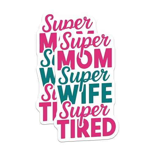(2 Pack) Super Mom Magnets - Super Wife - Super Tired - Funny Mom Magnet - Fridge Decor - Motherhood Humor - Family Quotes - 5" On Longest Side - for Cars, Fridges, Toolboxes - Made in USA - MAG6744