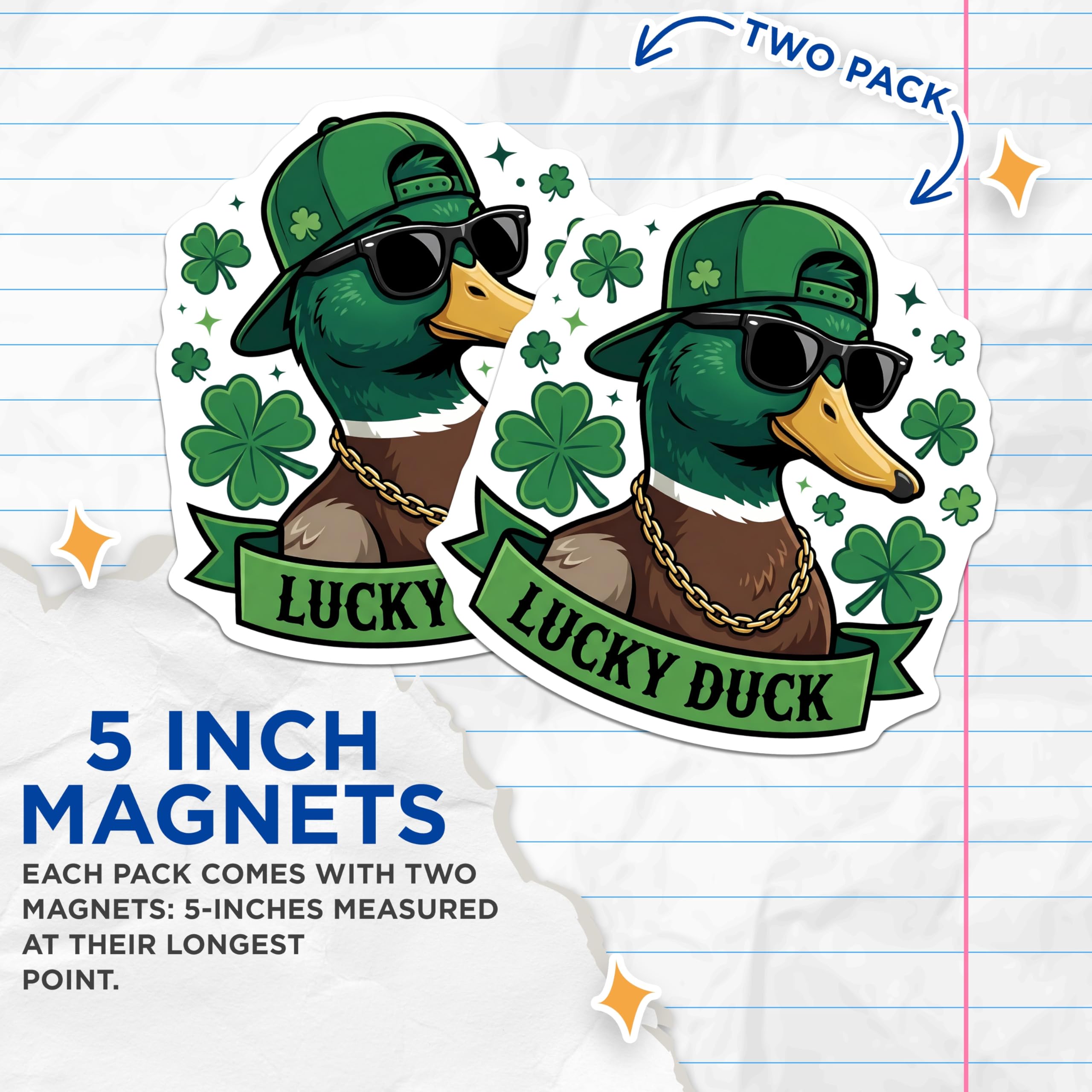 (2 Pack) Duck Magnets - Lucky Duck - St Patricks Day Decor - 5" On Longest Side - Premium Magnet - for Cars, Refrigerators, Toolboxes, Lockers - Made in USA - MAG15462