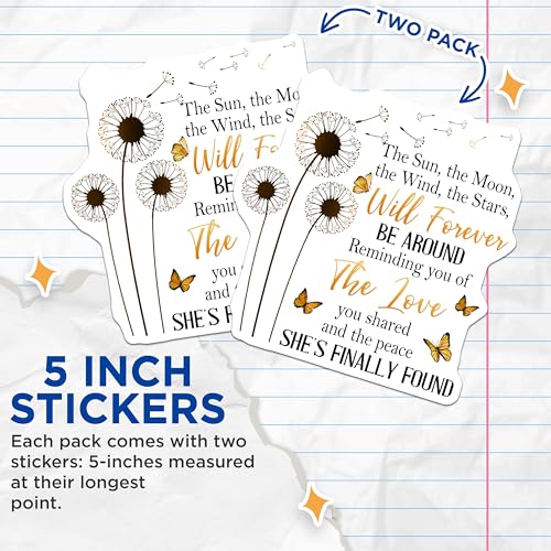 (2 Pack) Sympathy Quote Stickers - Dandelion Butterfly Stickers - Memorial Remembrance Stickers - 5" On Longest Side - Sticks to Smooth Flat Surfaces - Made in USA - BMCS6142