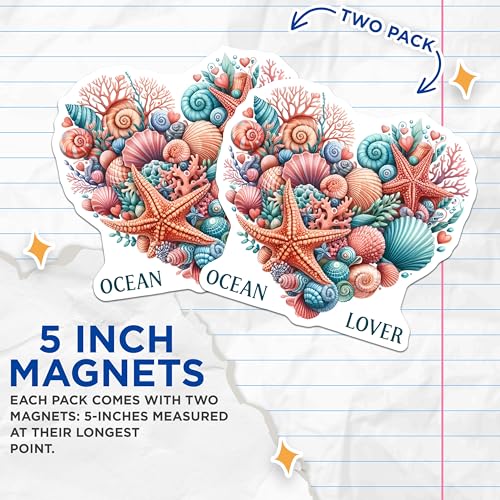 (2 Pack) Ocean Lover Magnets Magnets - Seashell Design - Marine Life Decor - 5" On Longest Side - Made in USA - Sticks to Refrigerators & Metal Surfaces - MAG9290