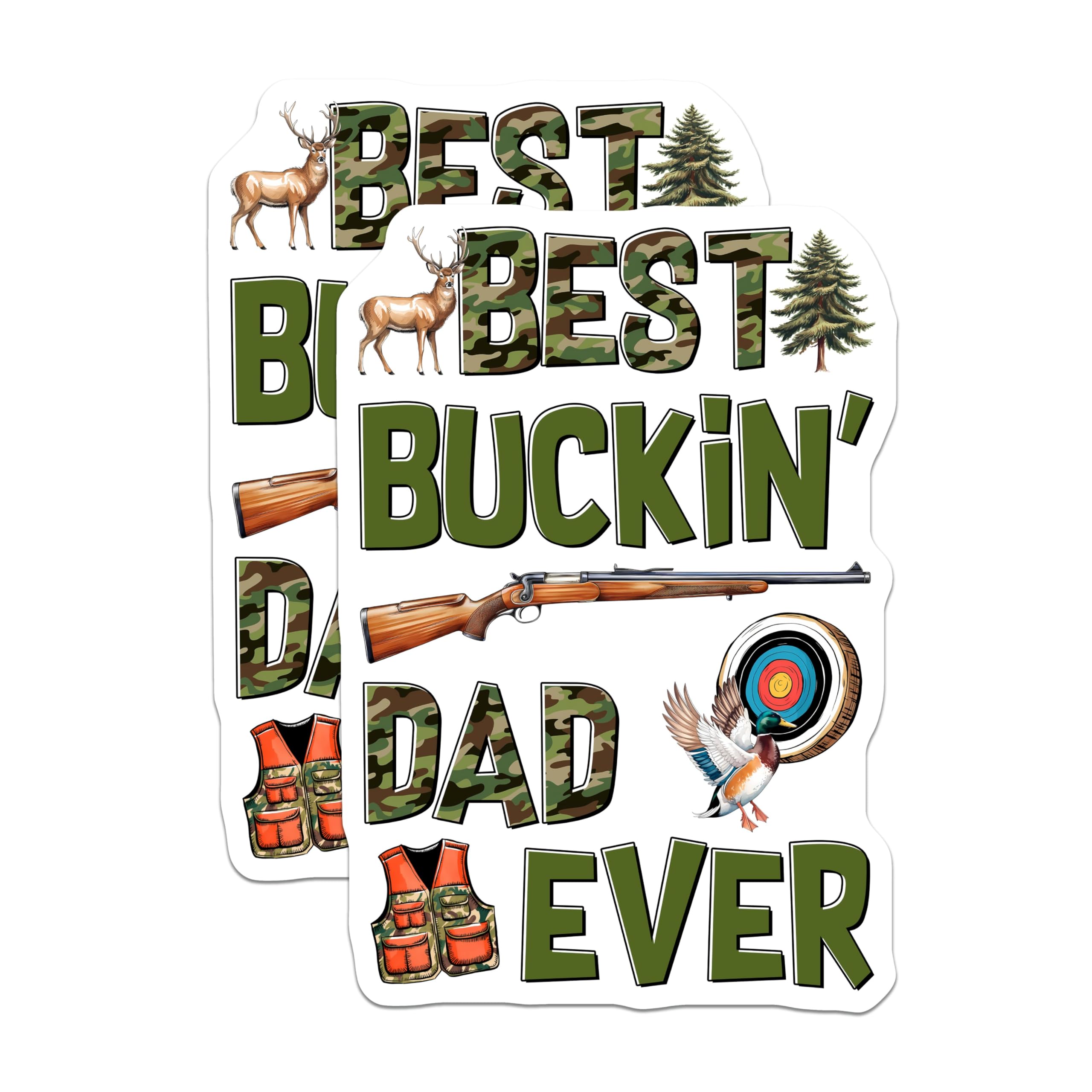 (2 Pack) Best Buckin Dad Ever Magnets - Hunting Deer Duck - Camo Dad Refrigerator Magnets - 5" On Longest Side - Premium Magnet - for Cars, Refrigerators, Toolboxes, Lockers - Made in USA - MAG15233