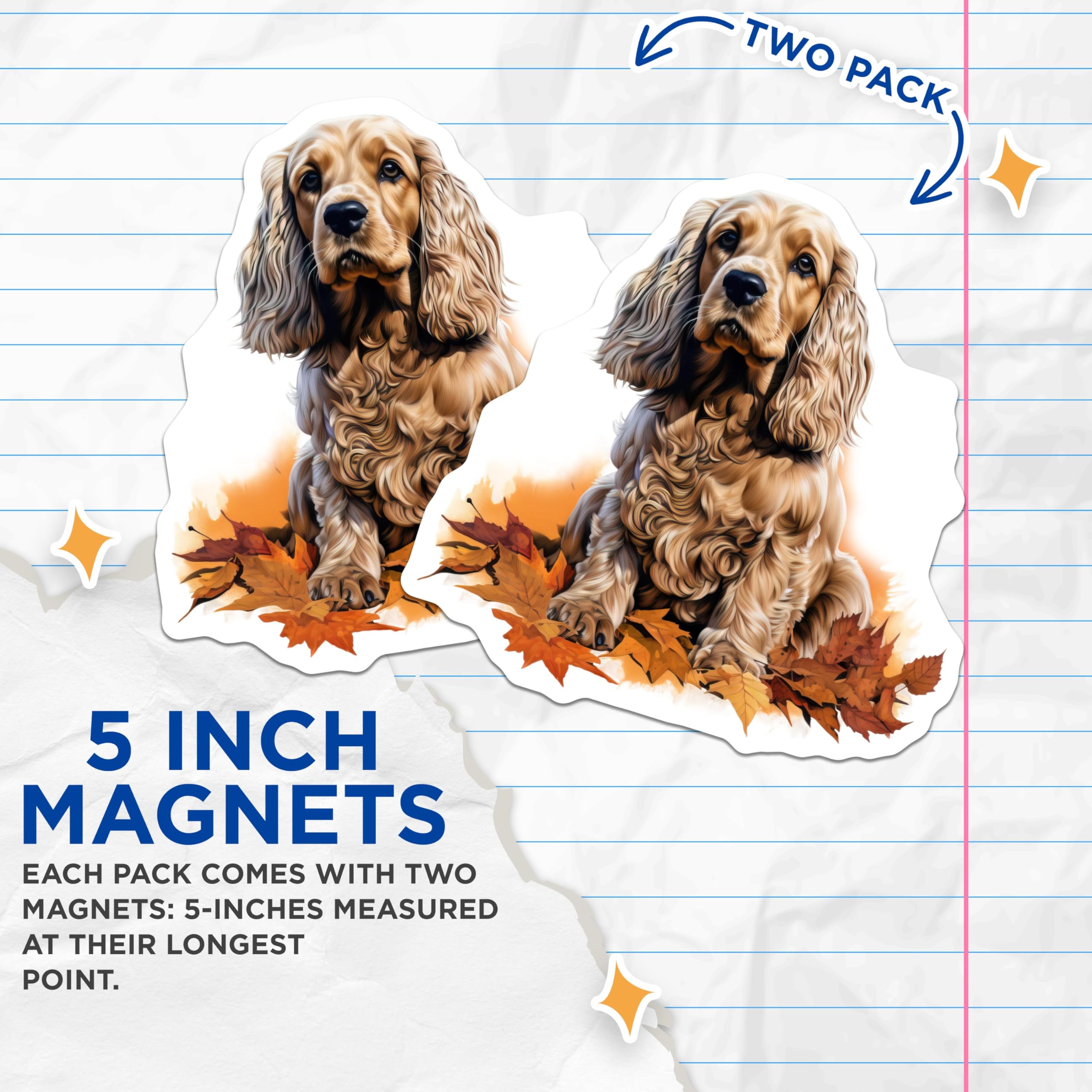 (2 Pack) Cocker Spaniel Dog Magnets - Autumn Fall Animal Art - Pet Parent Refrigerator Display - 5 Inches On Longest Side - Thick Durable Magnet - Made in USA - MAG25131