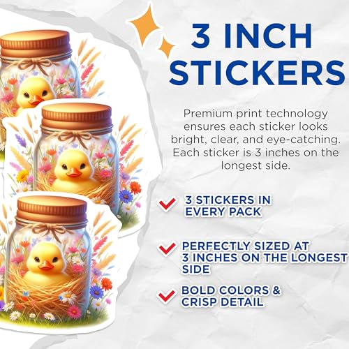 (3 Pack) Duckling Decals - Jar with Duck - Farmhouse Decals - 3 Inches On Longest Side - Easy Peel & Apply - Made in USA - 3MCS8152