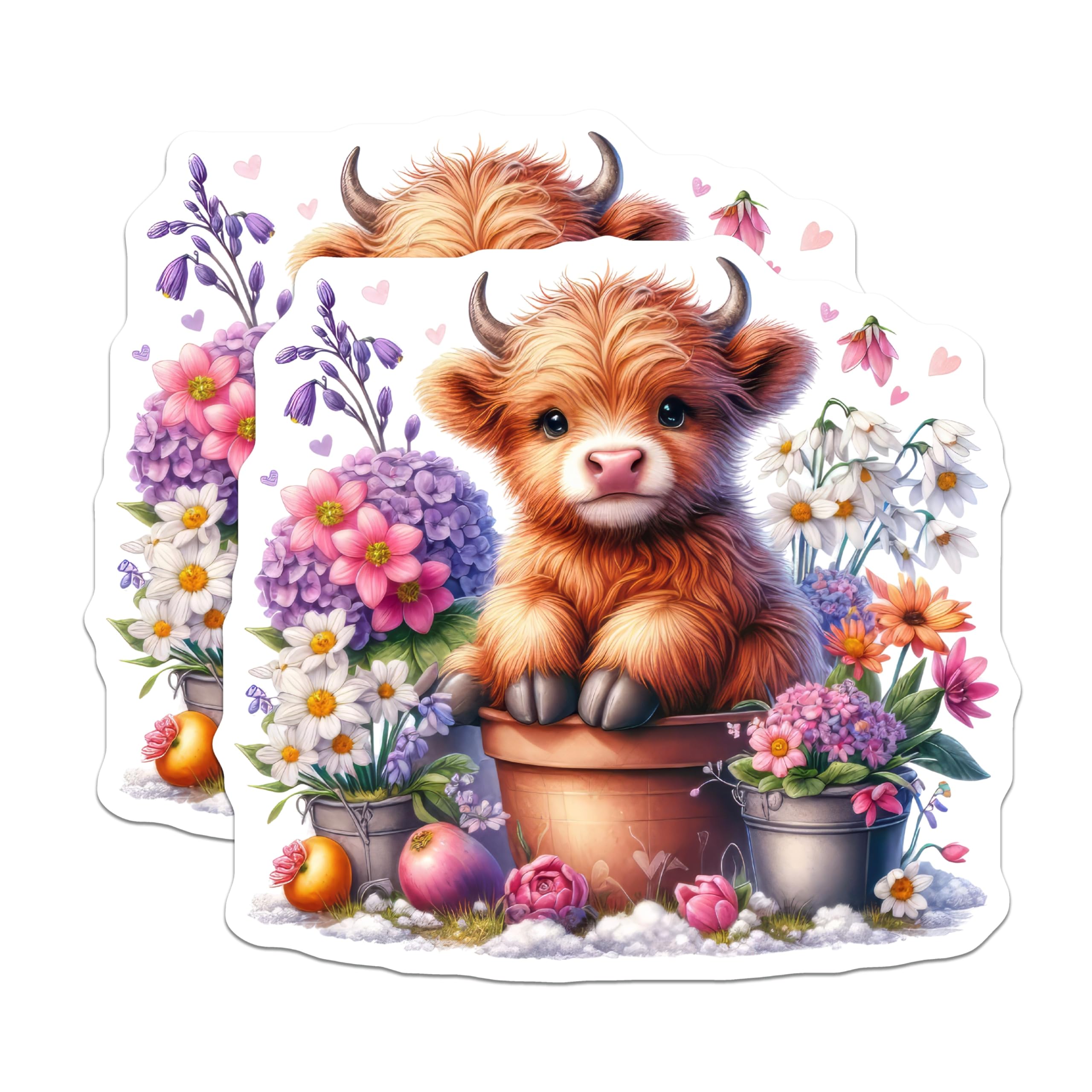 (2 Pack) Highland Cow Magnets - Cute Calf Magnets - Floral Decor Magnets - 5" On Longest Side - Premium Magnet - for Cars, Refrigerators, Toolboxes, Lockers - Made in USA - MAG14048