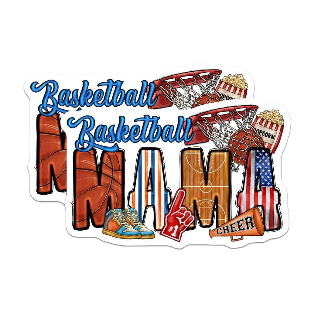 (2 Pack) Basketball Mama Magnets - Sports Mom Game Day - Patriotic Fan Decor - Cheer Season Support - 5 Inches On Longest Side - Thick Durable Magnet - Made in USA - MAG24446
